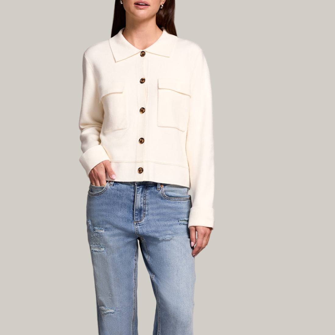 Tribal - Double Knit Collared Cardigan Sweater
