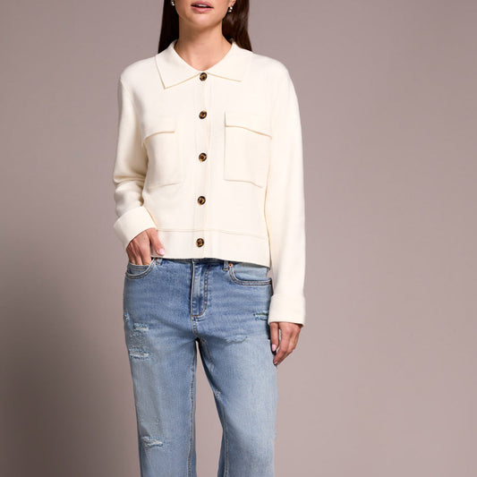Tribal - Double Knit Collared Cardigan Sweater