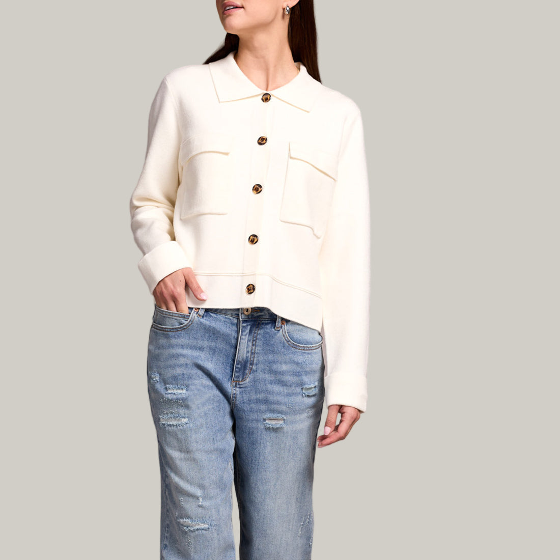 Tribal - Double Knit Collared Cardigan Sweater