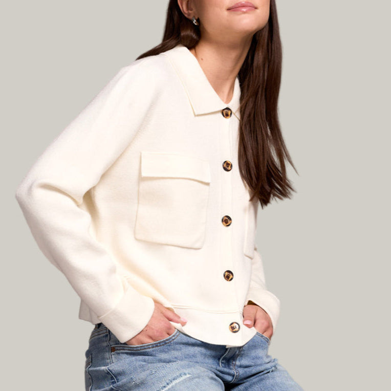 Tribal - Double Knit Collared Cardigan Sweater