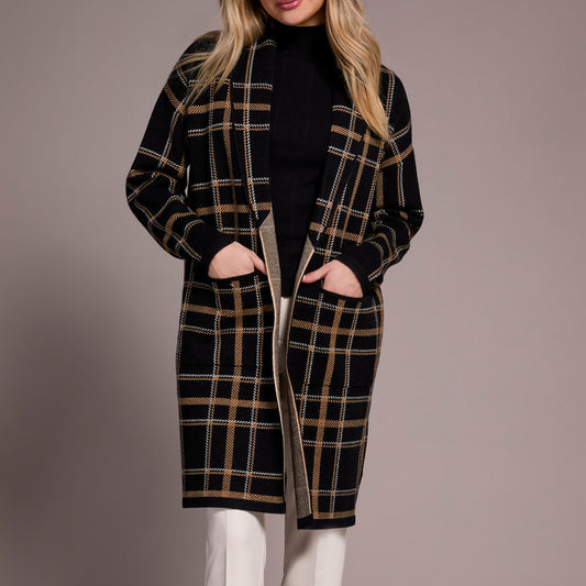 Tribal - Double Knit Long Plaid Coatigan