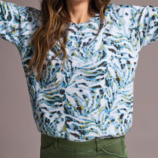 Tribal - Soft Yarn Three-Quarter Sleeve Crewneck Sweater