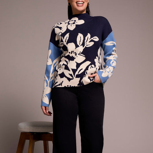 Tribal - Knit Jacquard Funnel Neck Sweater