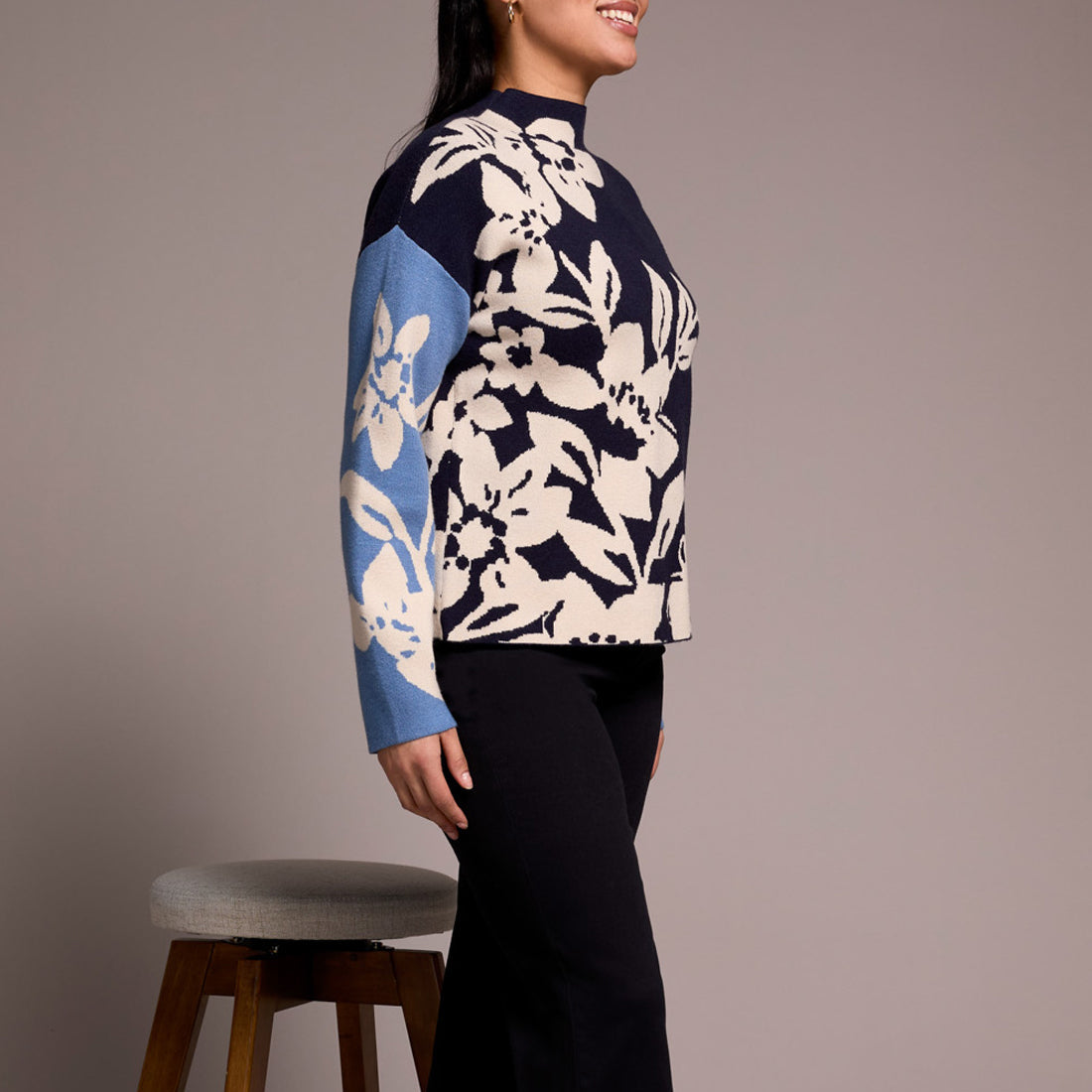 Tribal - Knit Jacquard Funnel Neck Sweater