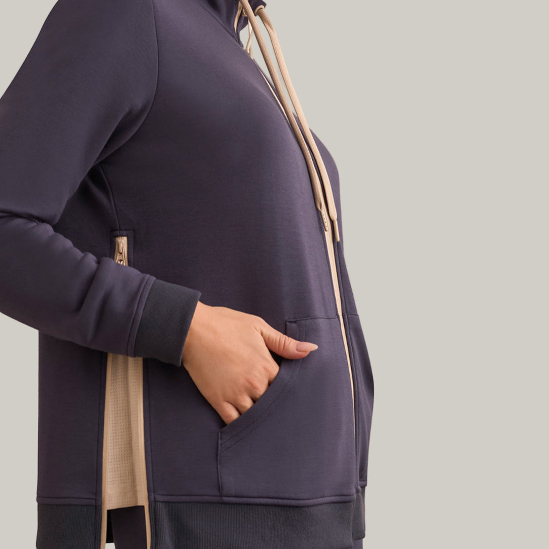 Tribal - Scuba Knit Textured Mock Neck Cardigan
