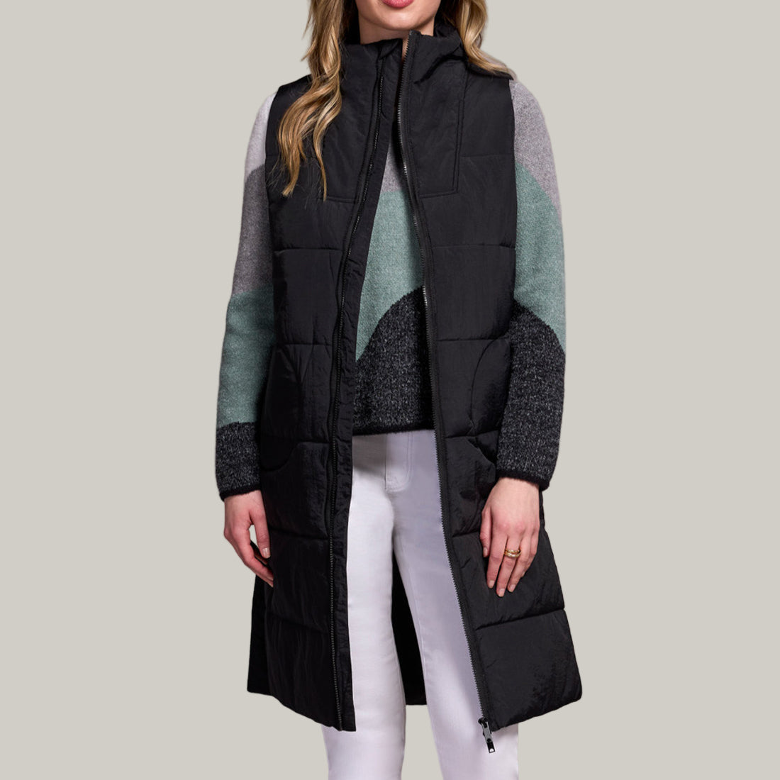 Tribal - Long Zip-Front Quilted Vest