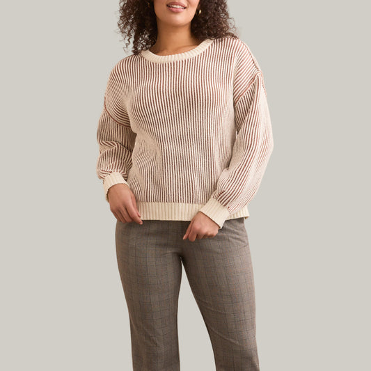 Tribal - Crew Neck Sweater With Side Slits