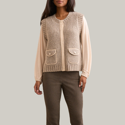 Tribal - Sleeveless Knit Vest With Pockets