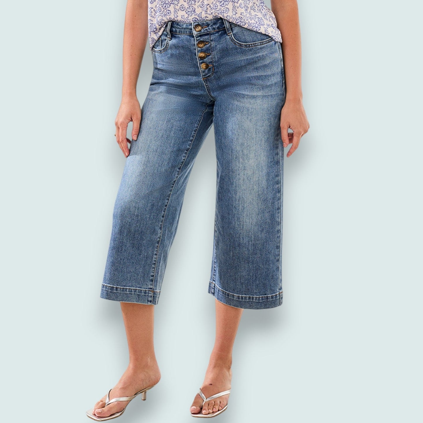 Tribal - Audrey Button Fly Wide Crop Jeans