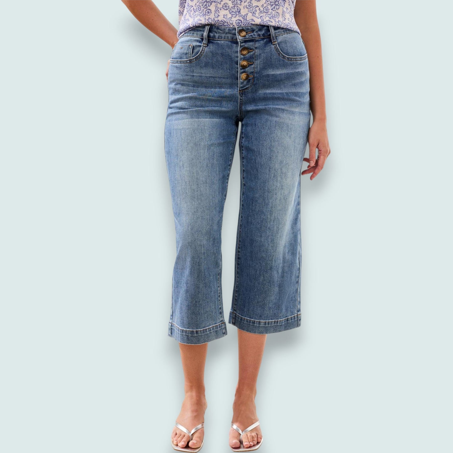Tribal - Audrey Button Fly Wide Crop Jeans