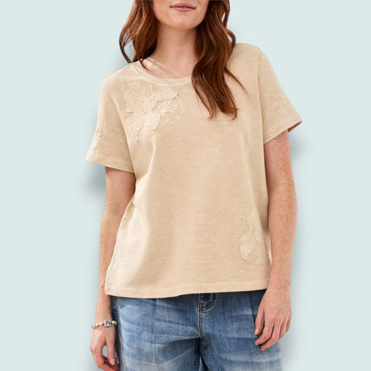 Tribal - Floral Embellished Crew Neck Top