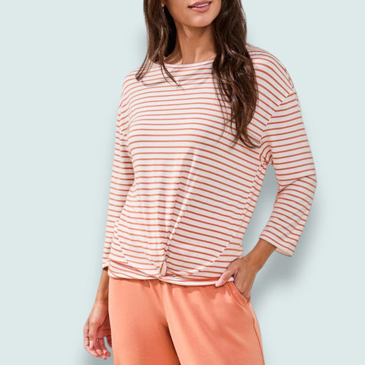 Tribal - Striped Boat Neck Top with Knot Detail