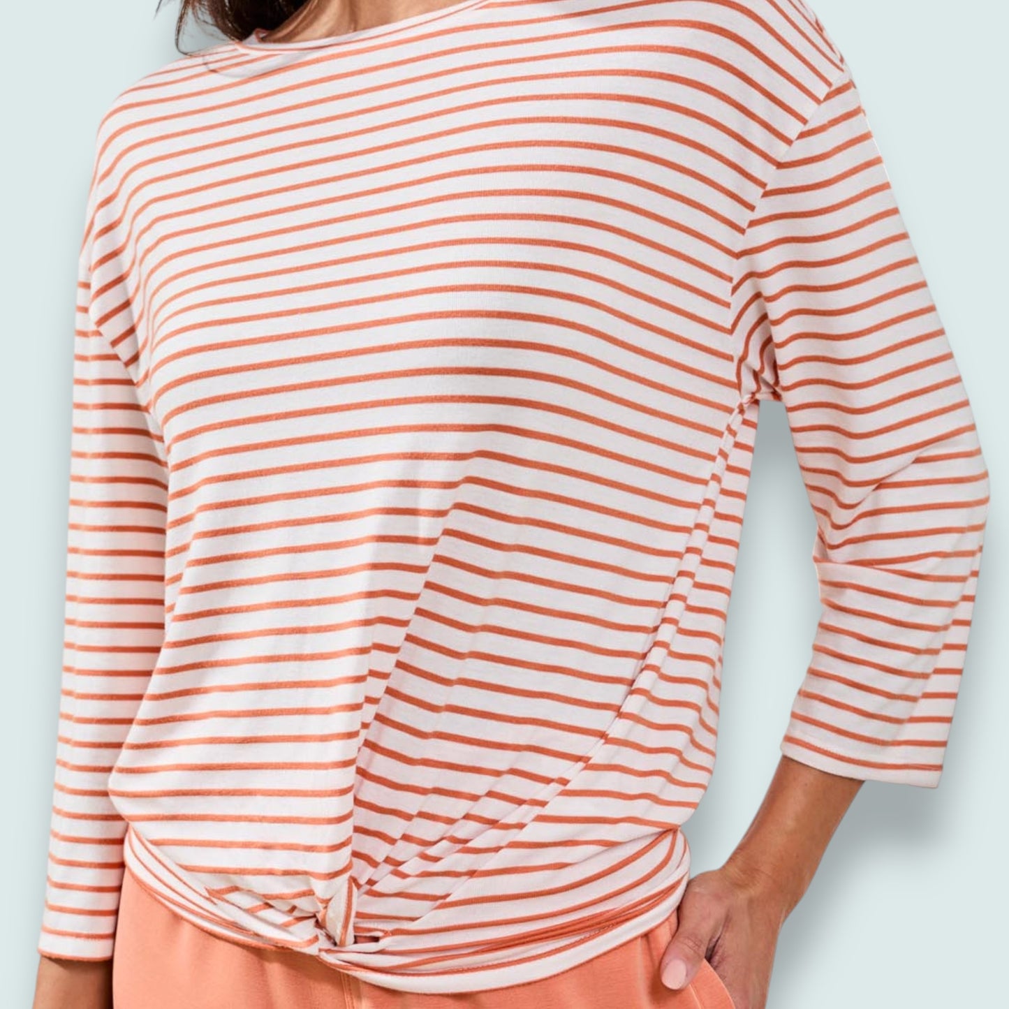 Tribal - Striped Boat Neck Top with Knot Detail