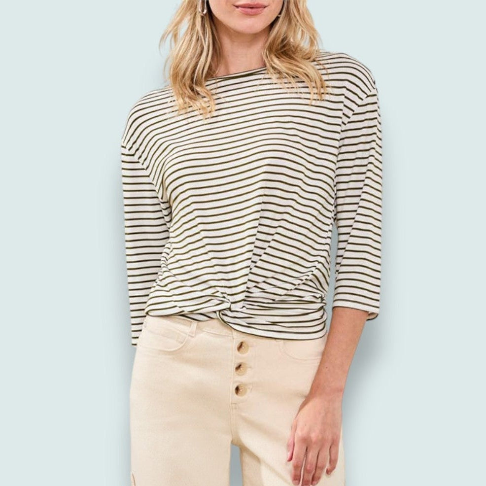 Tribal - Striped Boat Neck Top with Knot Detail