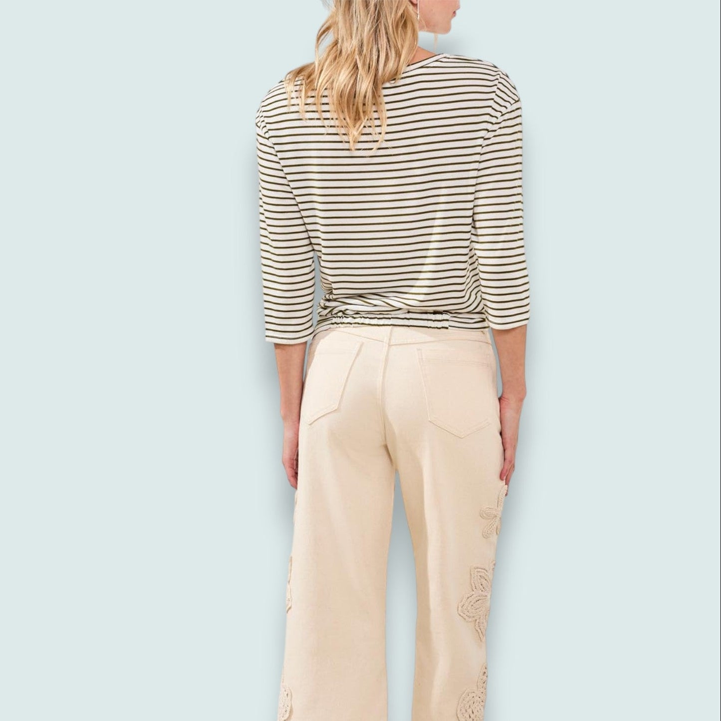 Tribal - Striped Boat Neck Top with Knot Detail