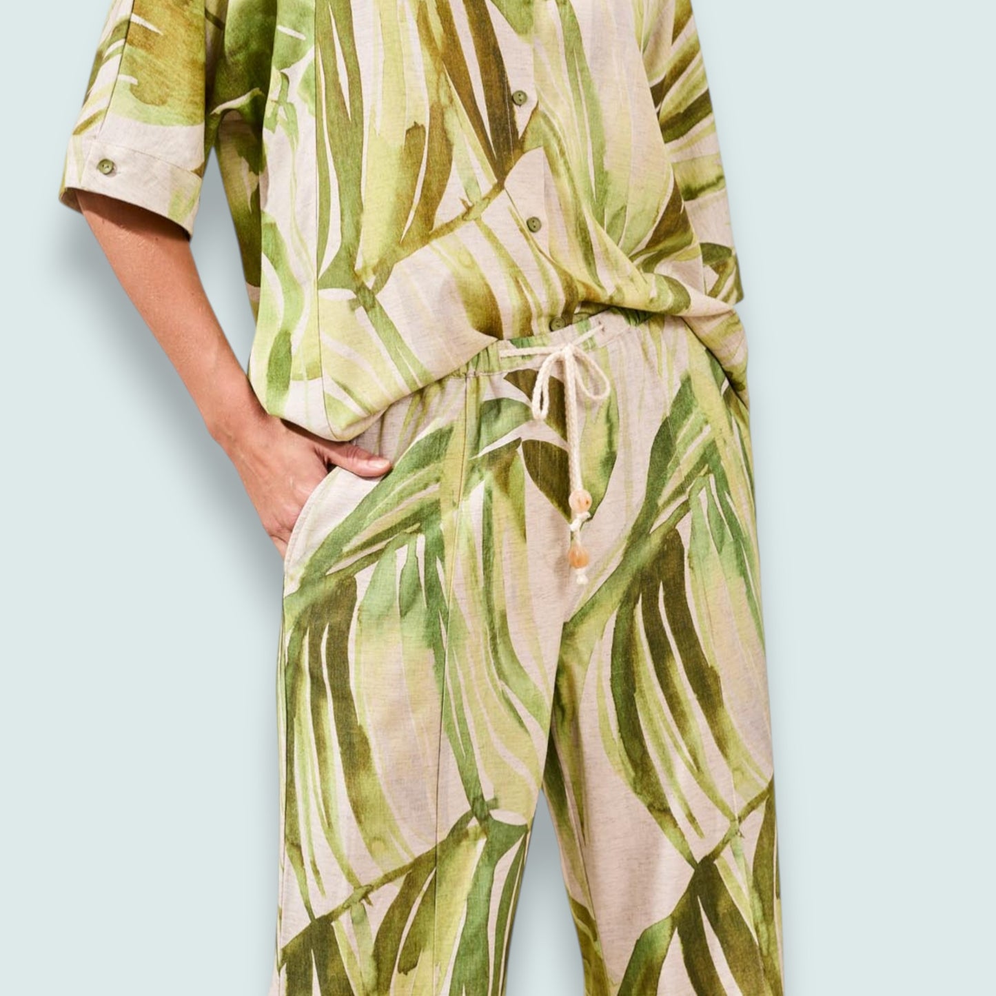 Tribal - Mint-Leaf Pintuck Wide-Leg Pant