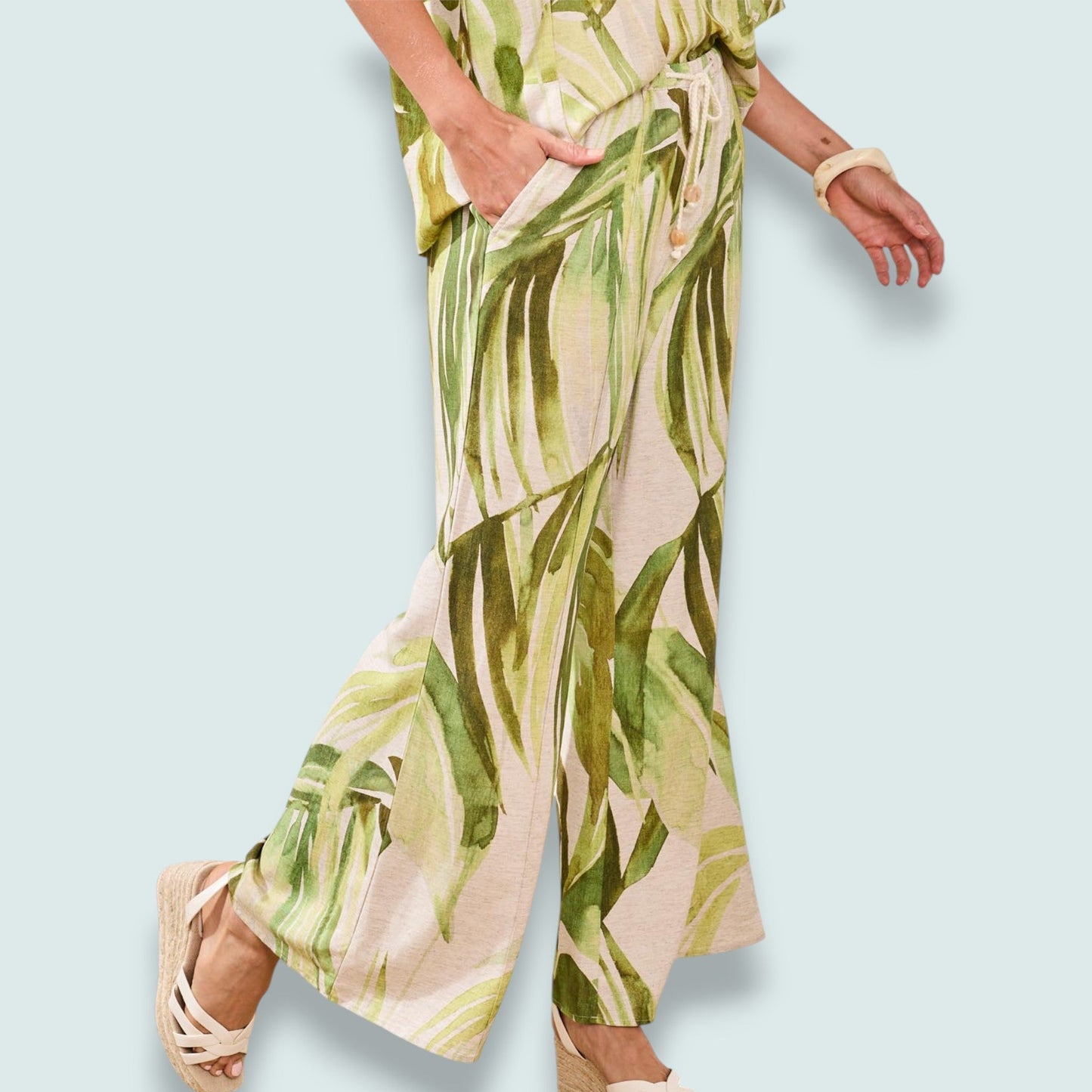 Tribal - Mint-Leaf Pintuck Wide-Leg Pant