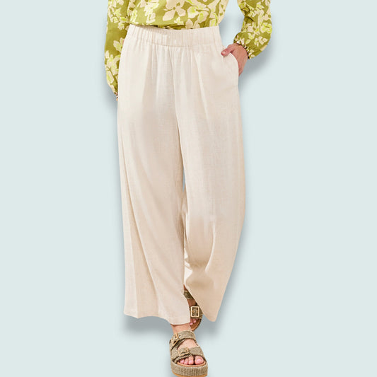 Tribal - Natural Linen-Blend Wide-Leg Pant