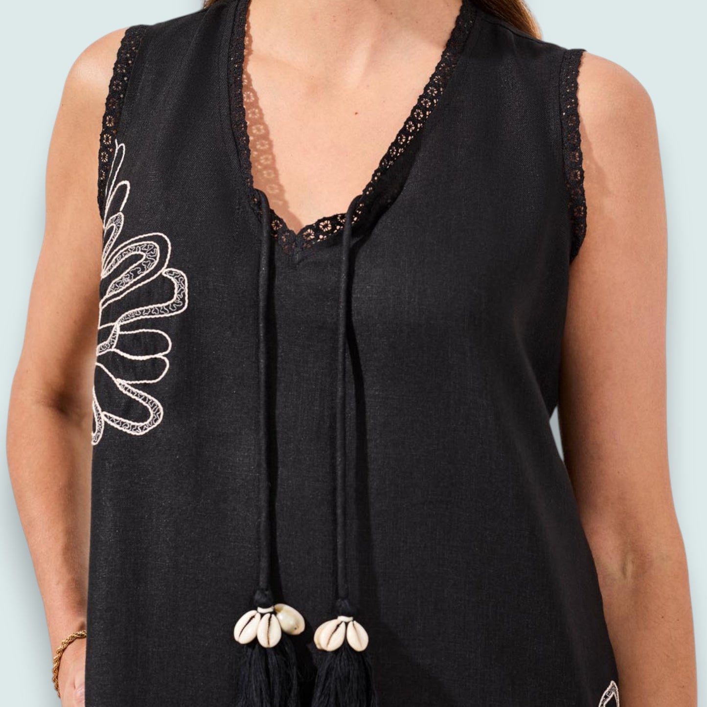 Tribal - Embroidered Floral Sleeveless Dress