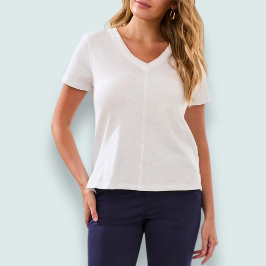 Tribal - Slub Knit V-Neck Top With Double Trim