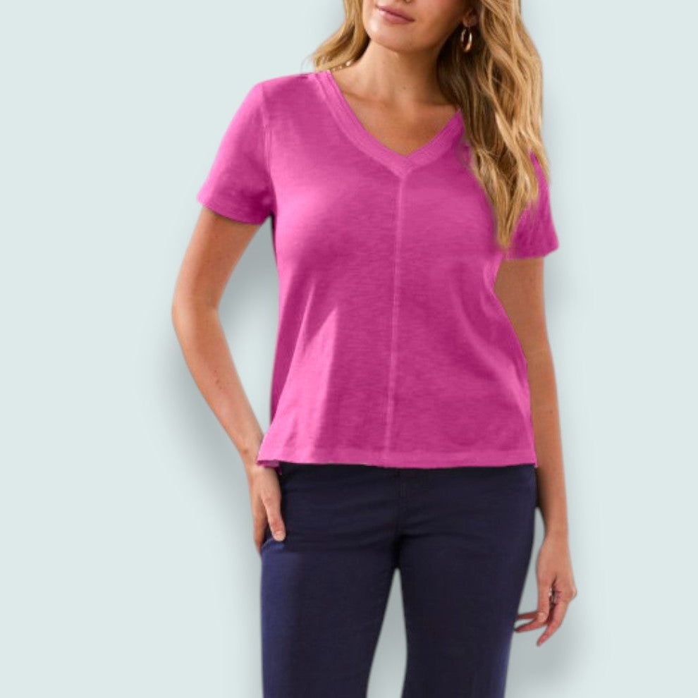 Tribal - Slub Knit V-Neck Top With Double Trim