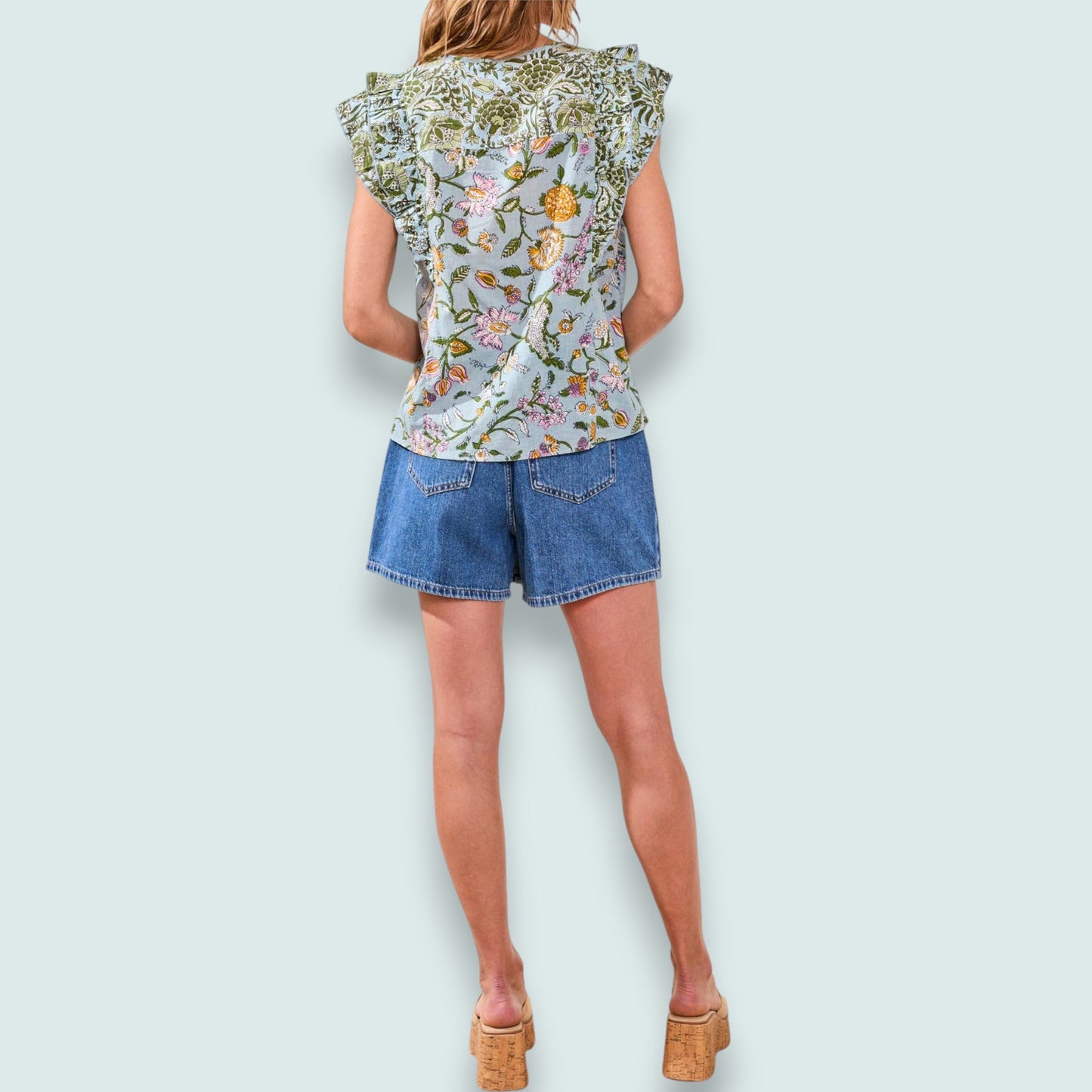 Tribal - Poplin Blouse With Frill Cap Sleeves