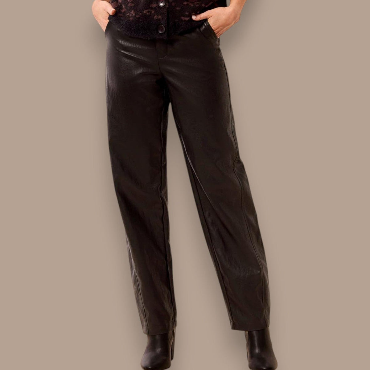 Tribal - Faux Leather Barrel Leg Pants