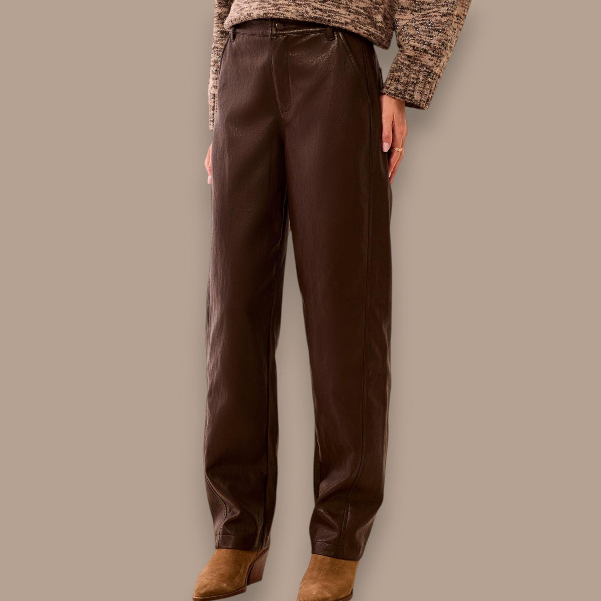 Tribal - Faux Leather Barrel Leg Pants