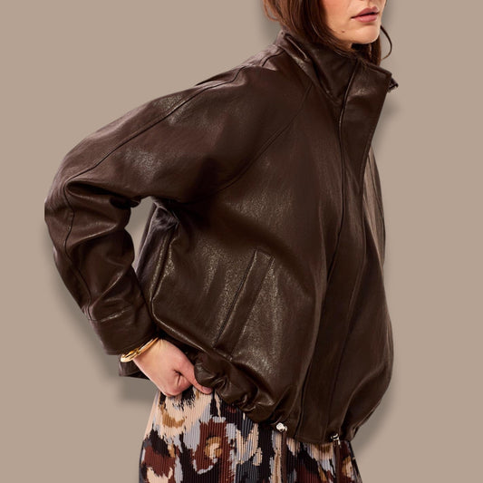 Tribal - Faux Leather Jacket With Adjustable Hem
