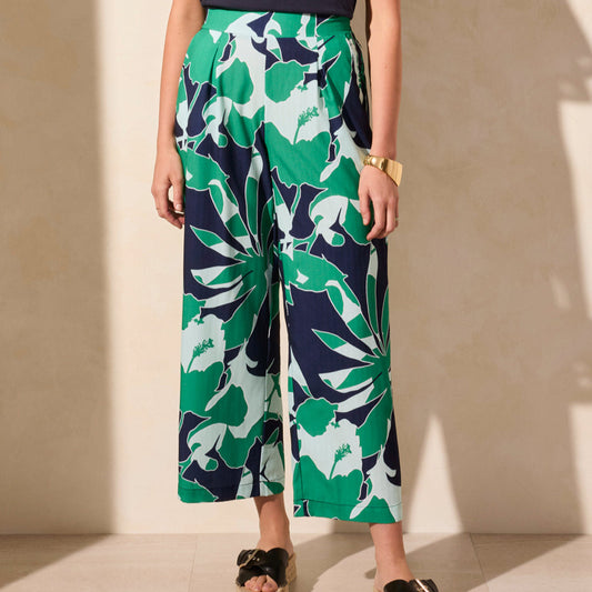 Tribal - Foliage Print Wide Leg Pull-On Ankle Pant