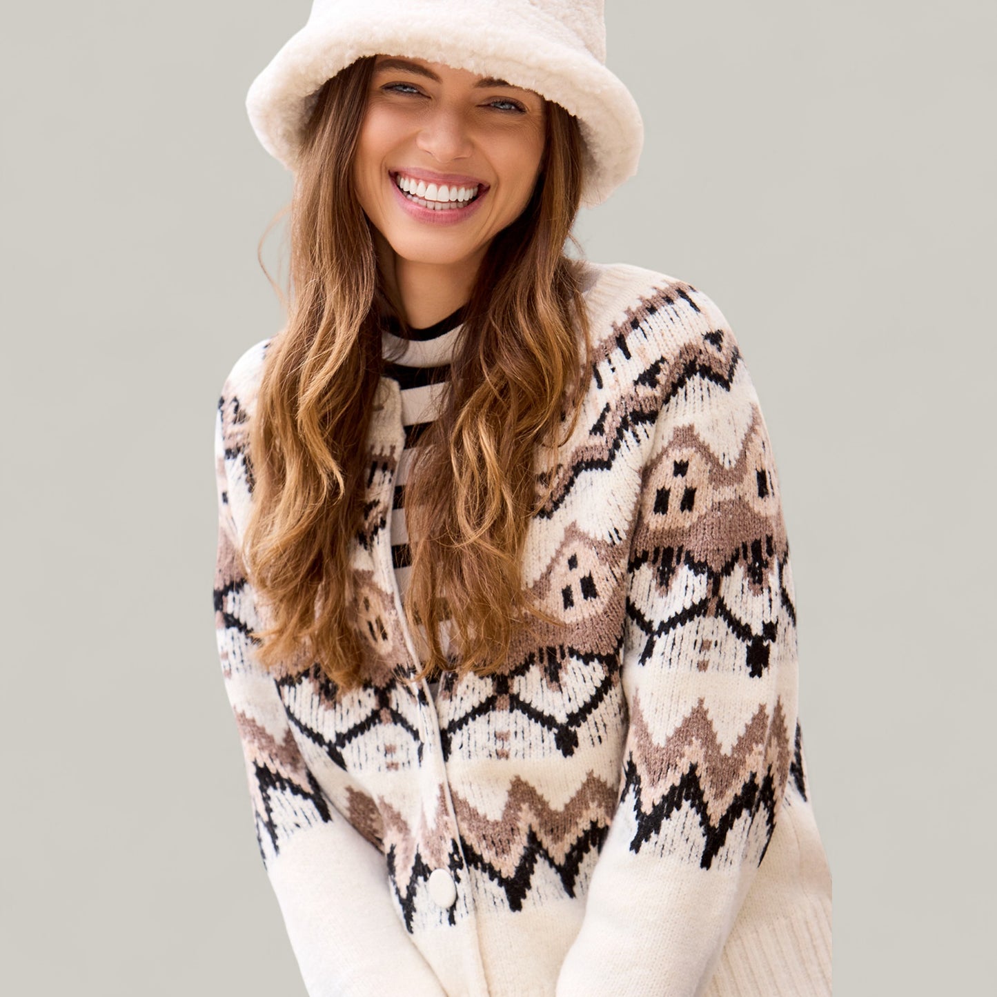 Tribal - Fair Isle Button Front Sweater Cardigan
