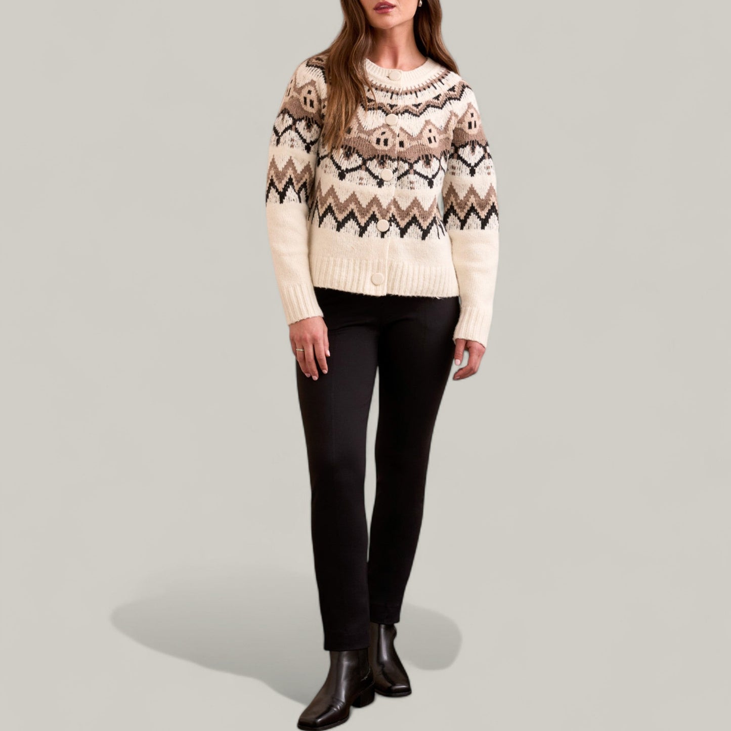 Tribal - Fair Isle Button Front Sweater Cardigan