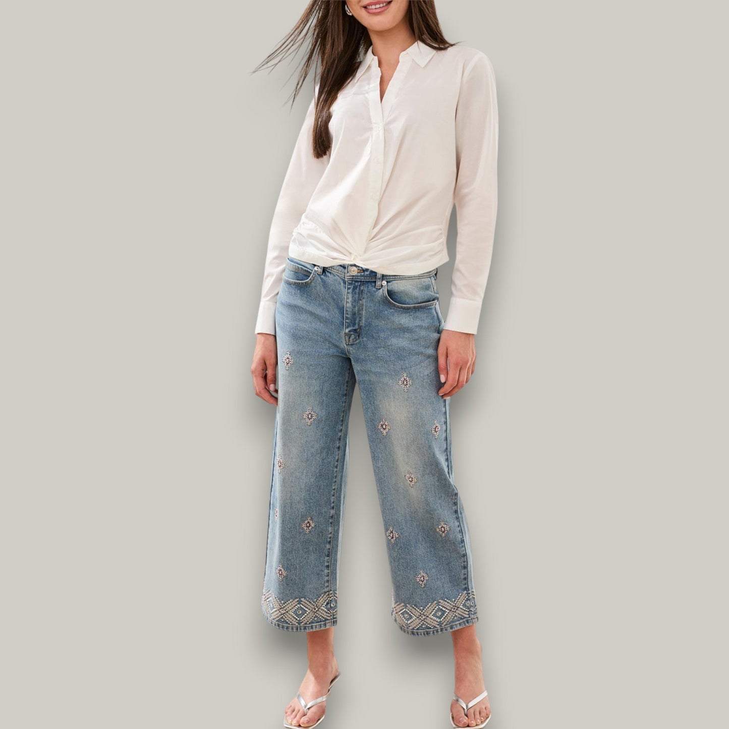 Tribal - Embroidered Boho Cropped Denim