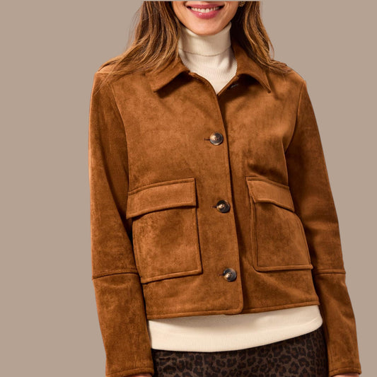 Tribal - Faux Suede Button-Front Jacket