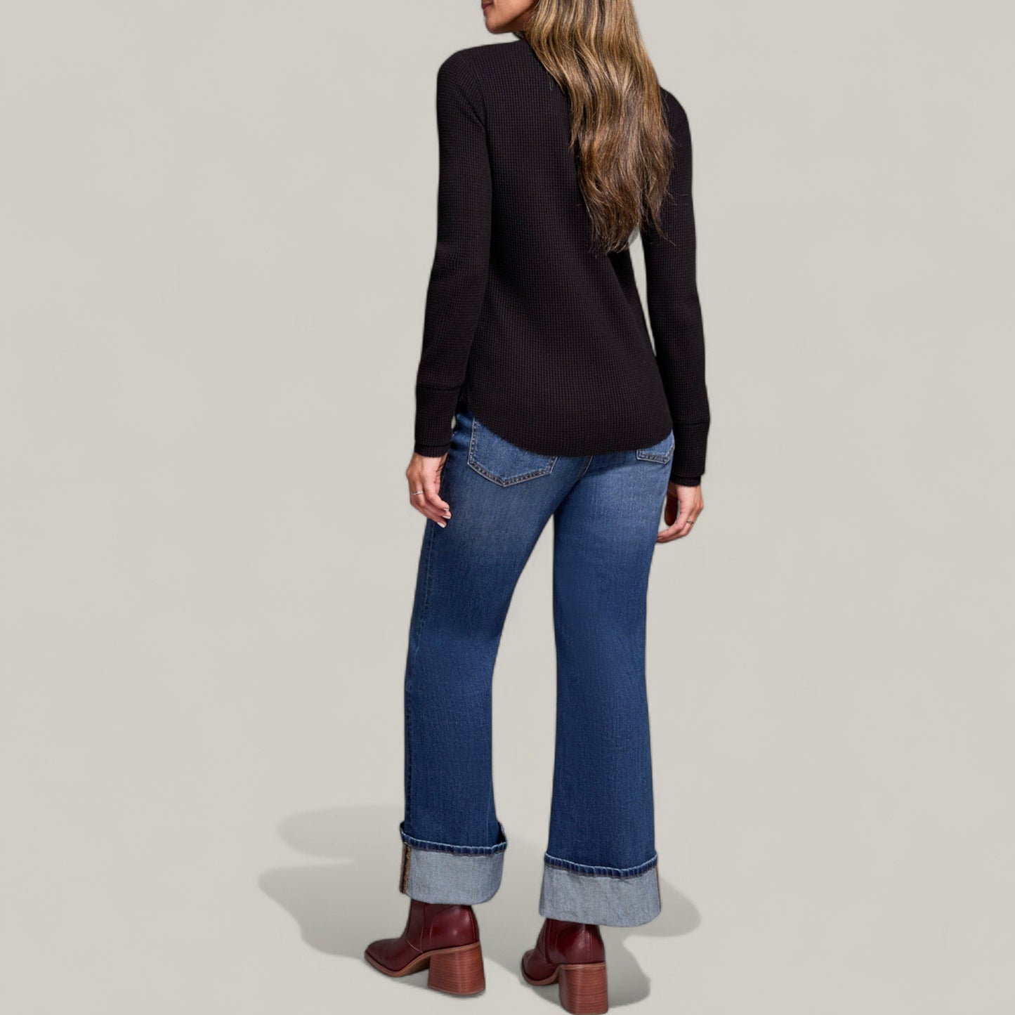 Tribal - Brushed Waffle Knit Henley Long Sleeve Top