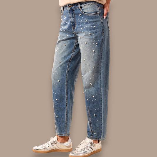 Tribal - Audrey Barrel Jeans With Pearls & Stones