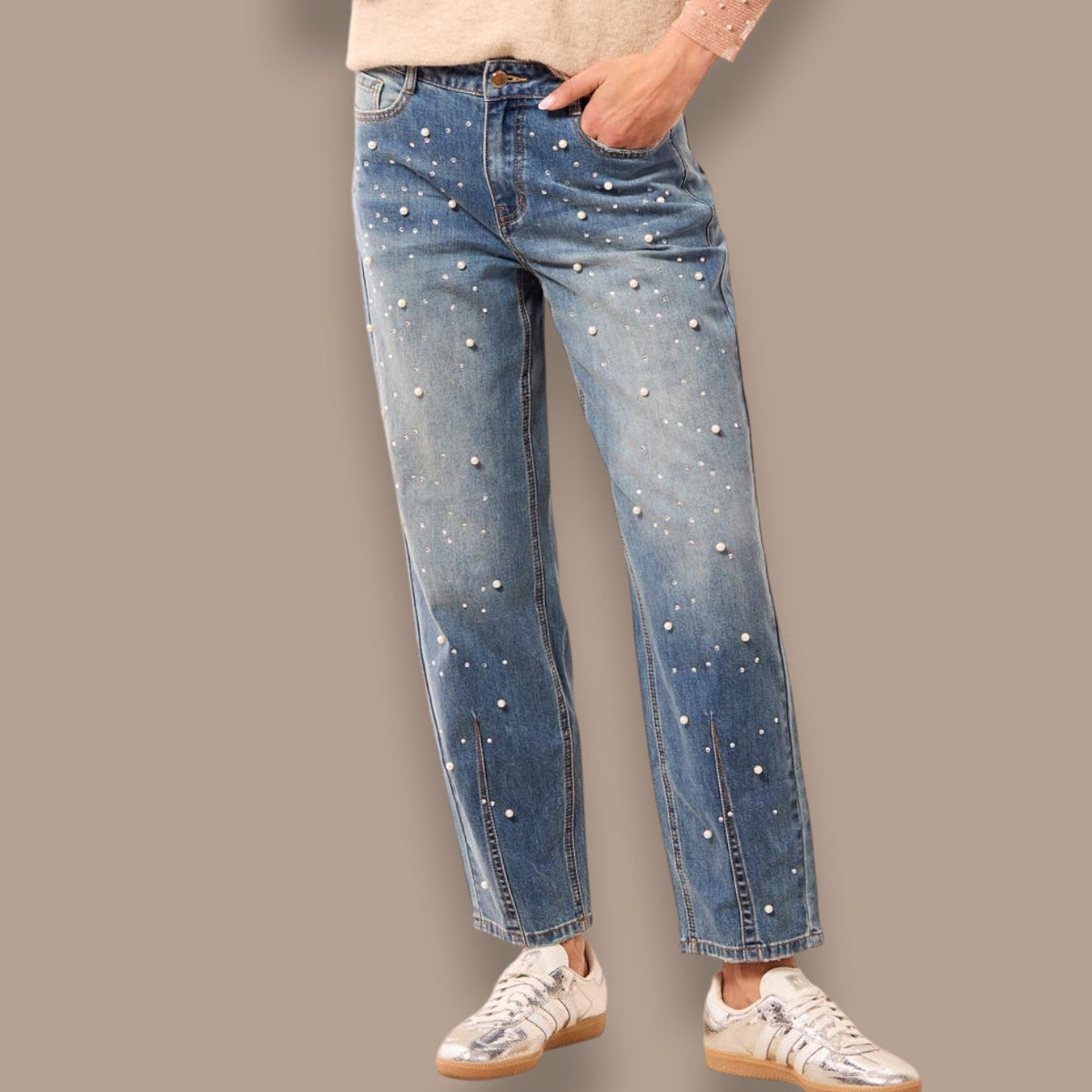 Tribal - Audrey Barrel Jeans With Pearls & Stones