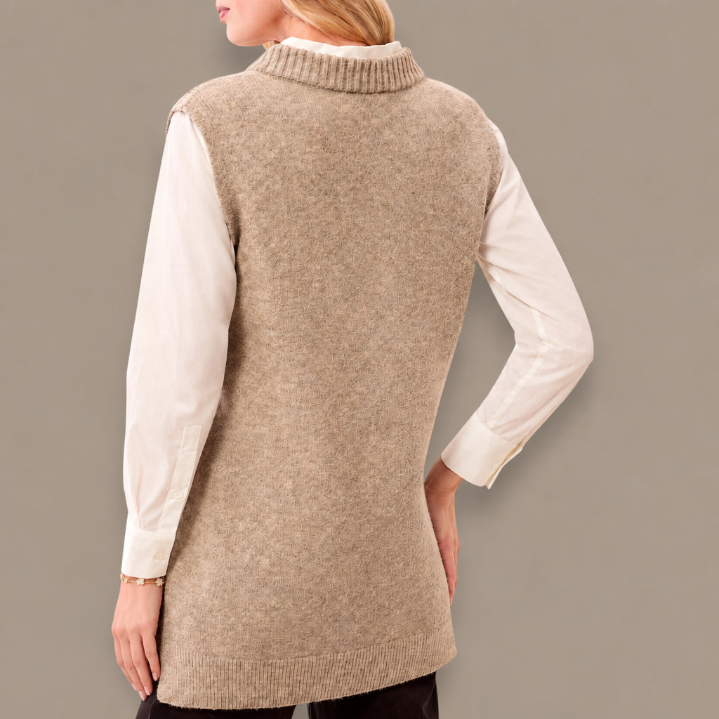 Tribal - Longline V-Neck Sweater Vest With Pockets
