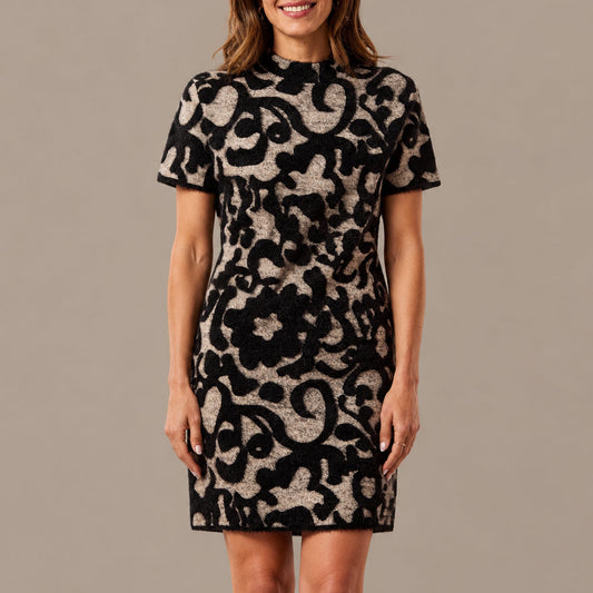 Tribal - Short Sleeve Jacquard Sweater Dress