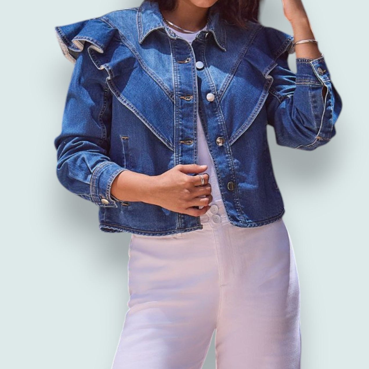 Tribal - Denim Jacket With Ruffle Detail