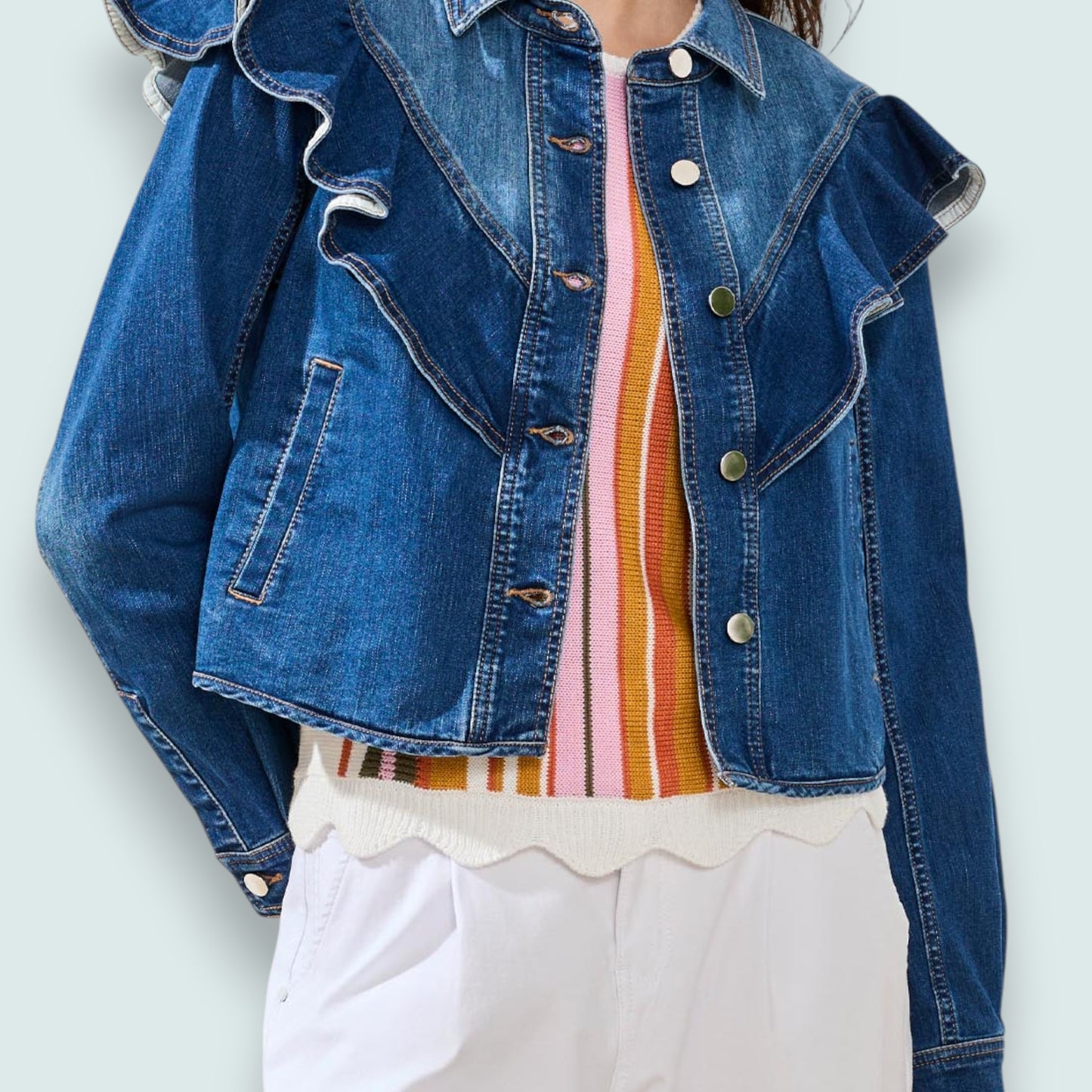 Tribal - Denim Jacket With Ruffle Detail