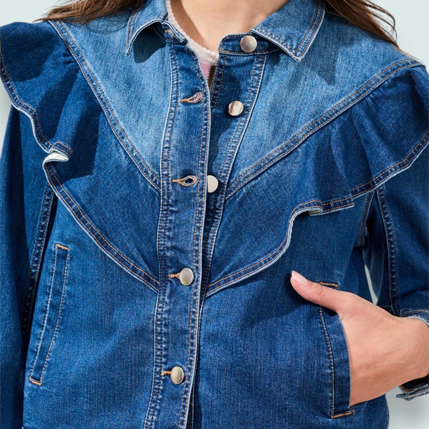 Tribal - Denim Jacket With Ruffle Detail