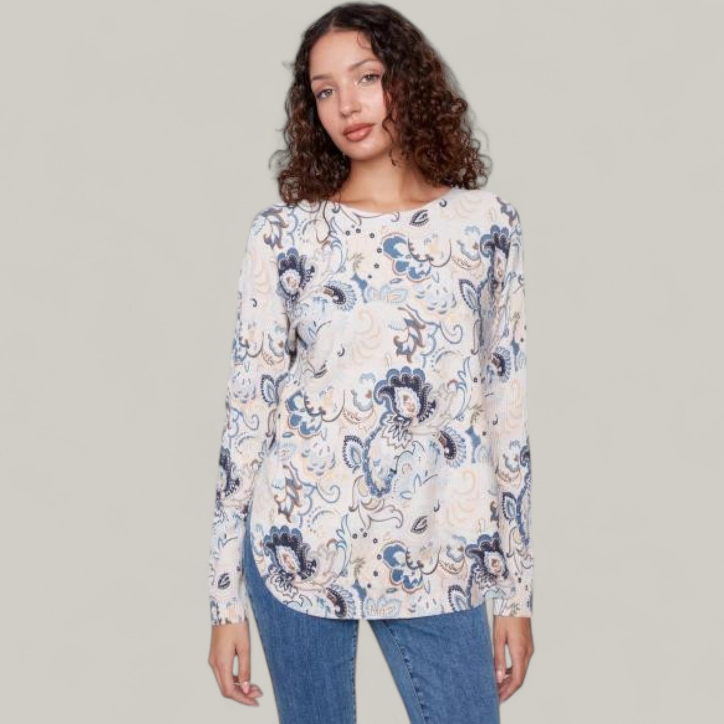 Charlie B - Printed Rounded Hem Sweater