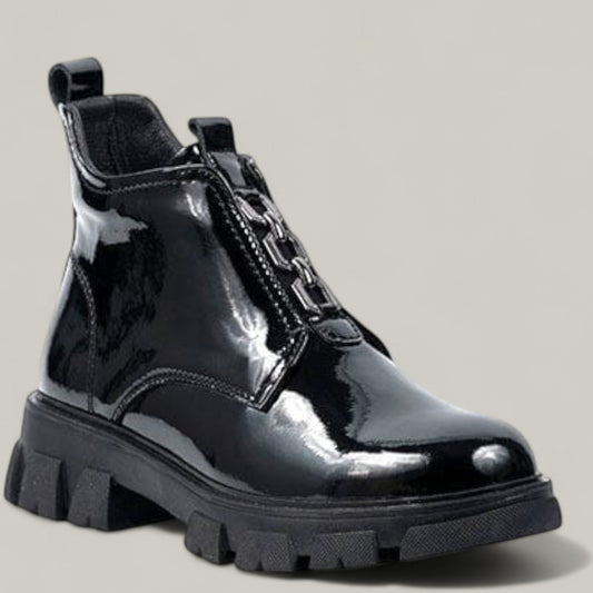 Little Empresses - Vegan Patent Leather Buckle Front Side Zip Boot