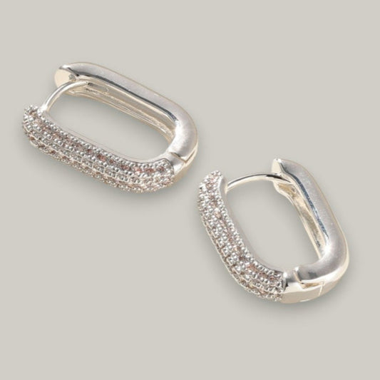 Merx - Silver & Crystal Rectangular Hoops