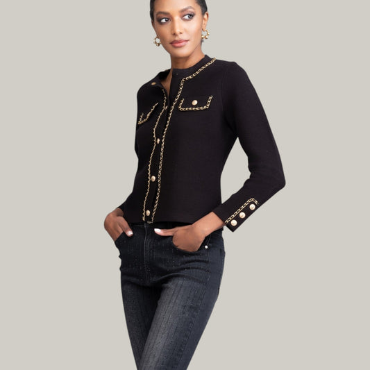 Alison Sheri - Knitted Jacket With Gold Trim Detail