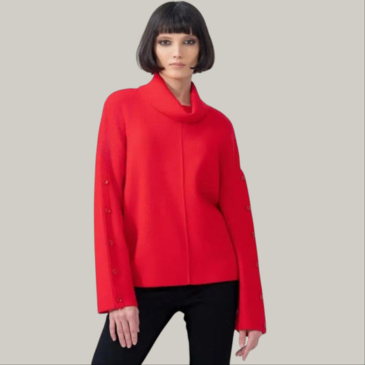 Elena Wang - Cowl-Neck Button Sleeve Sweater