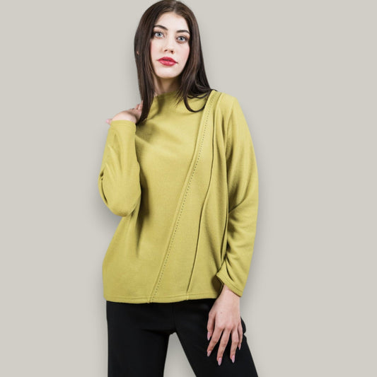 Trisha Tyler - Angled Self-Embroidered Mock-Neck Sweater