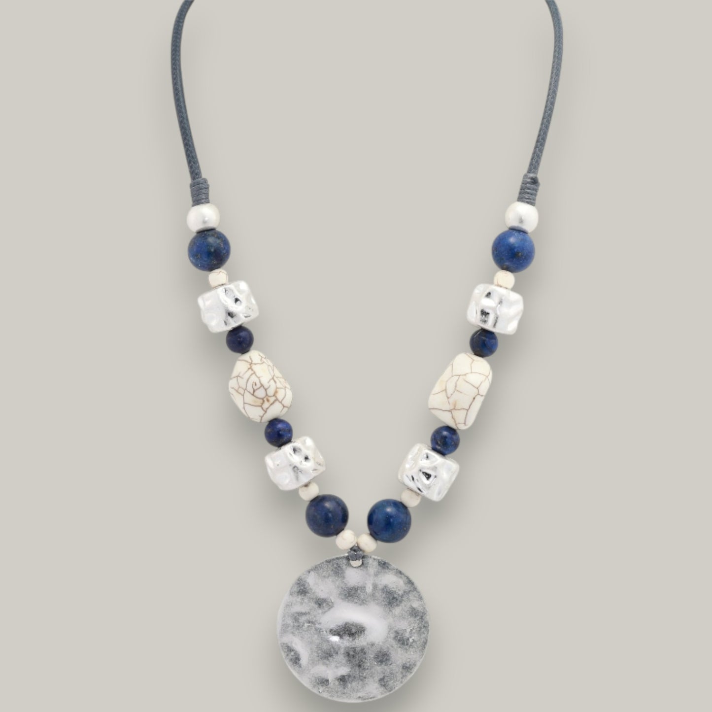 Merx - Beaded Necklace With Silver Disc Pendant
