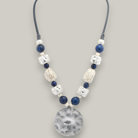 Merx - Beaded Necklace With Silver Disc Pendant